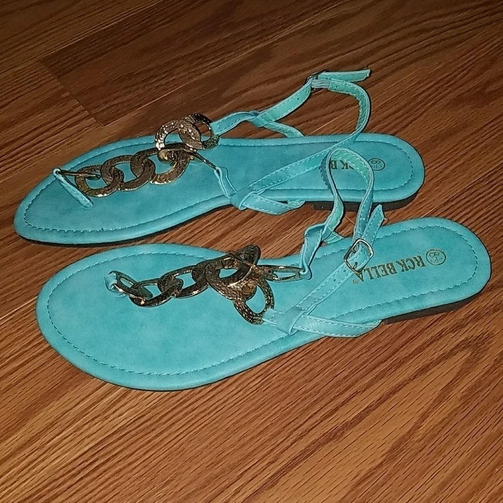 RCK BELLA gold accent sandals Sz 8.5 NEW - Picture 2 of 6